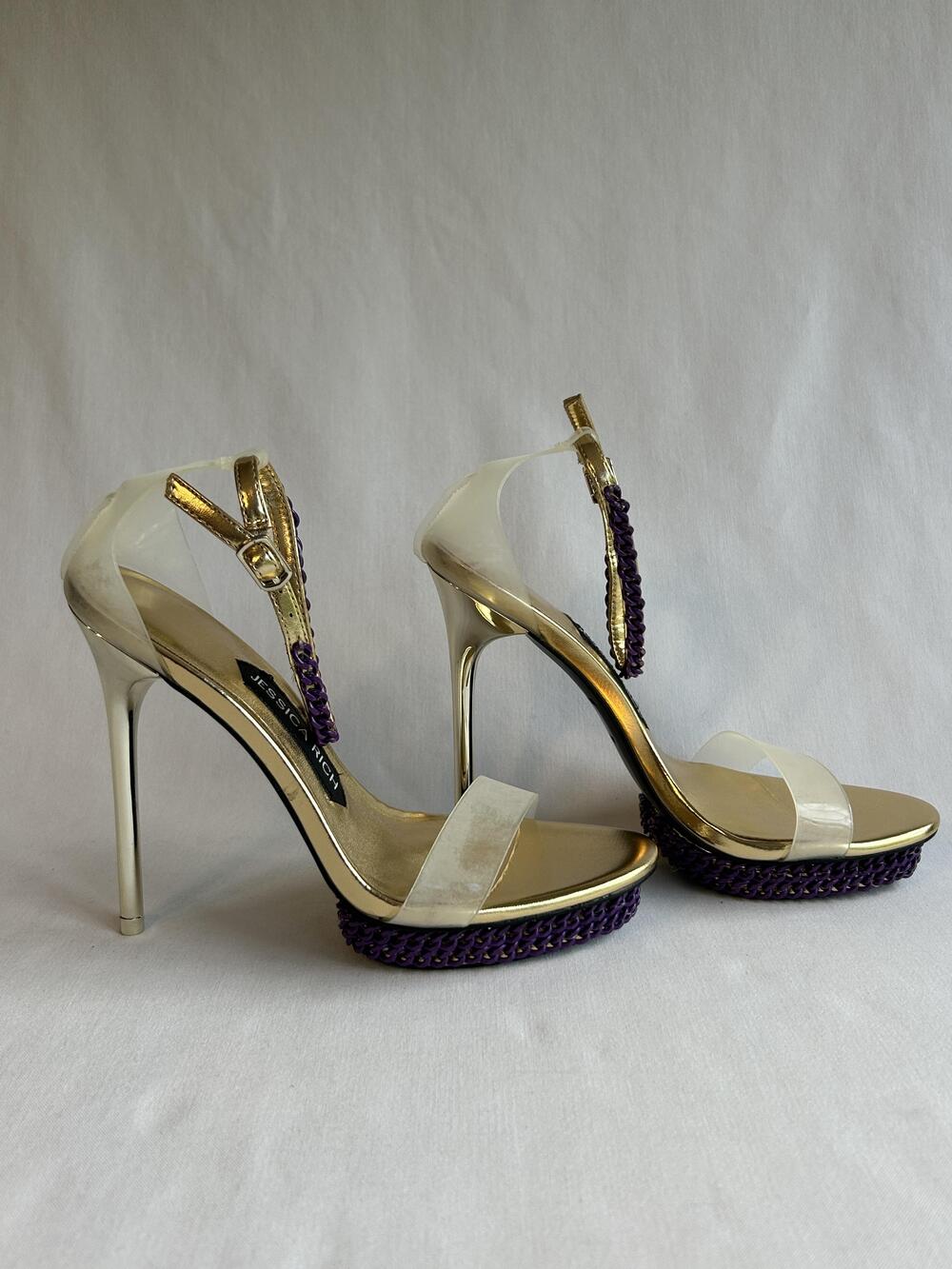 Jessica Rich Shoes Womens Size 37 Platform High Heel Clear Strap Purple Sandals